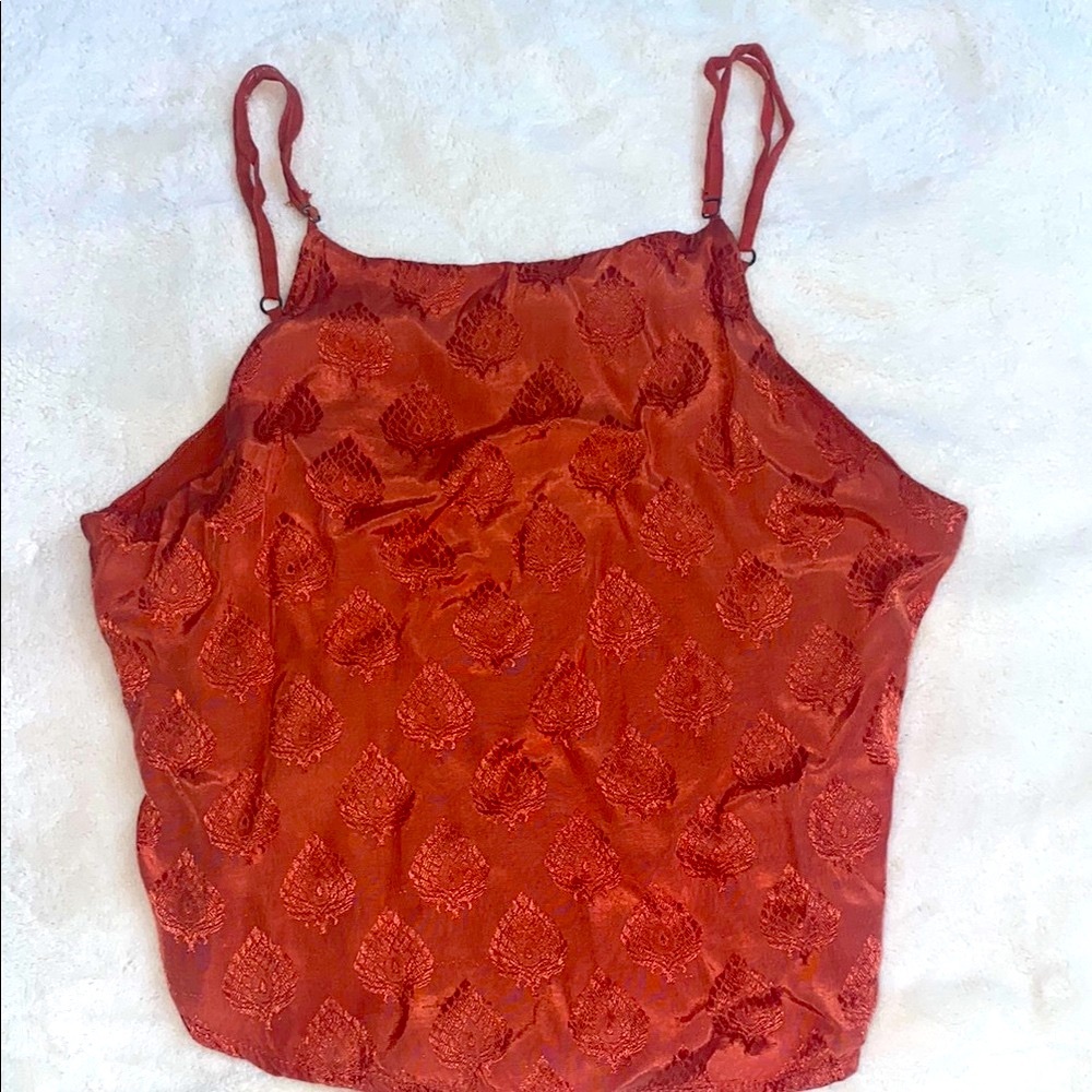 Ecote Women’s Rust Brown Sleeveless Top Cropped Adjustable brass beads